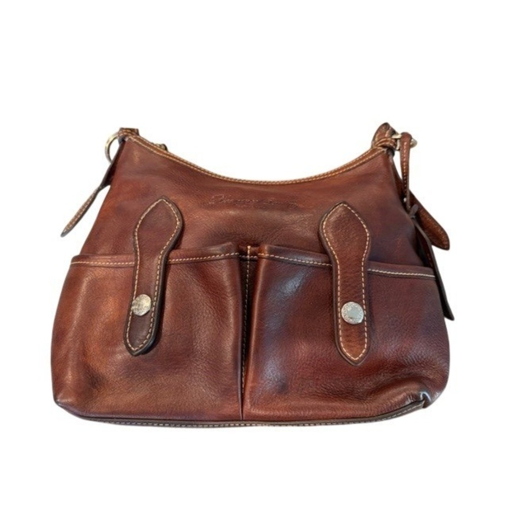 Dooney & Bourke Florentine Vacchetta Leather Hobo Bag Brown Shoulder Bag Pockets - Picture 4 of 10